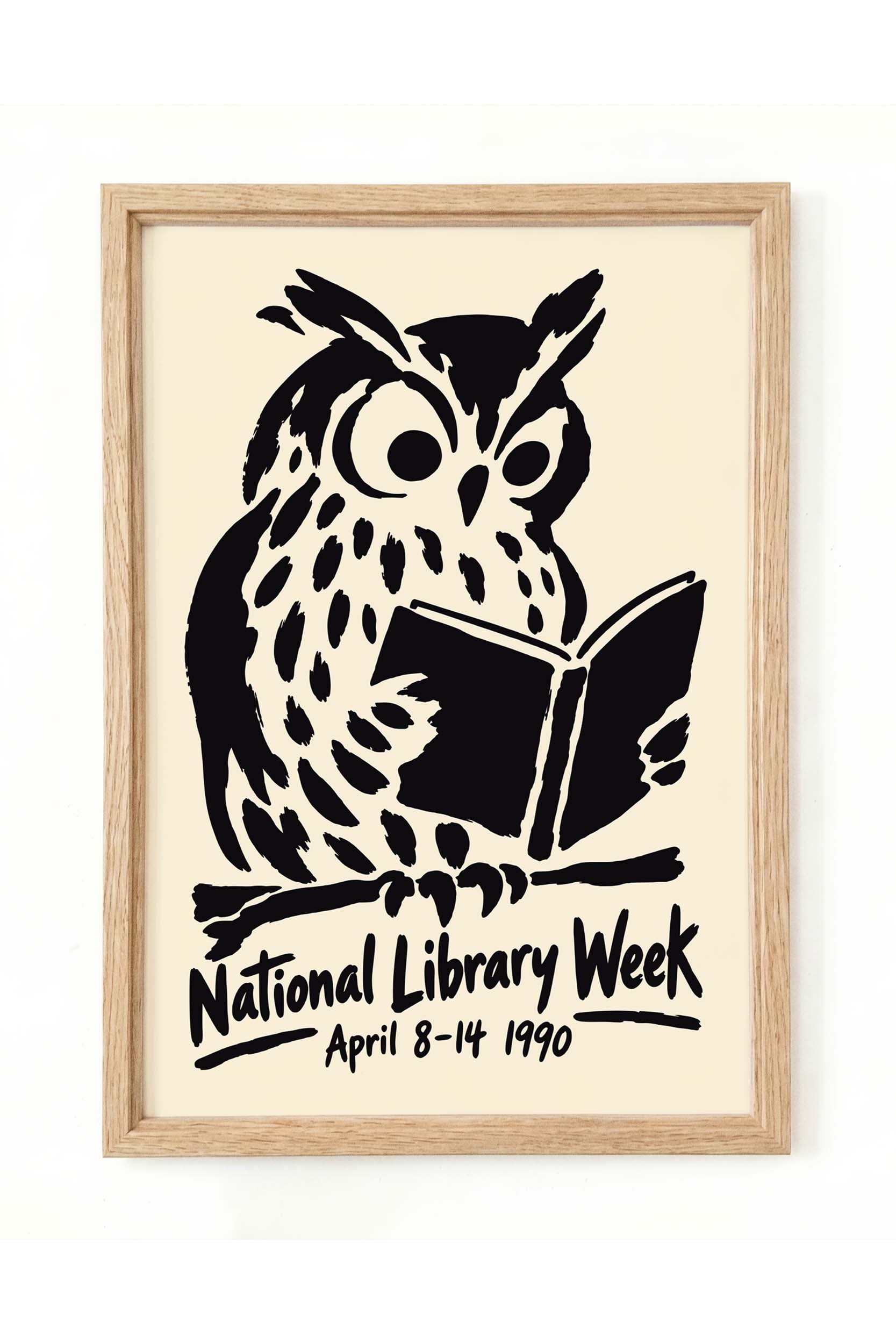 Owl Reading Library wall art poster by CozySpiritStudio